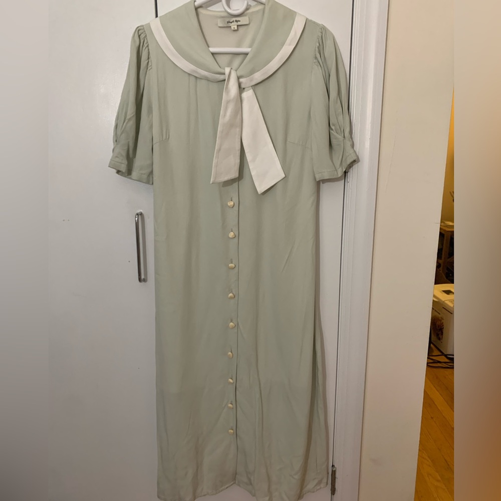 Simple Retro Sage Green Vintage Style Dress